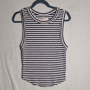 We The Free Navy and White Raw Edged Striped Tank Top Size Large